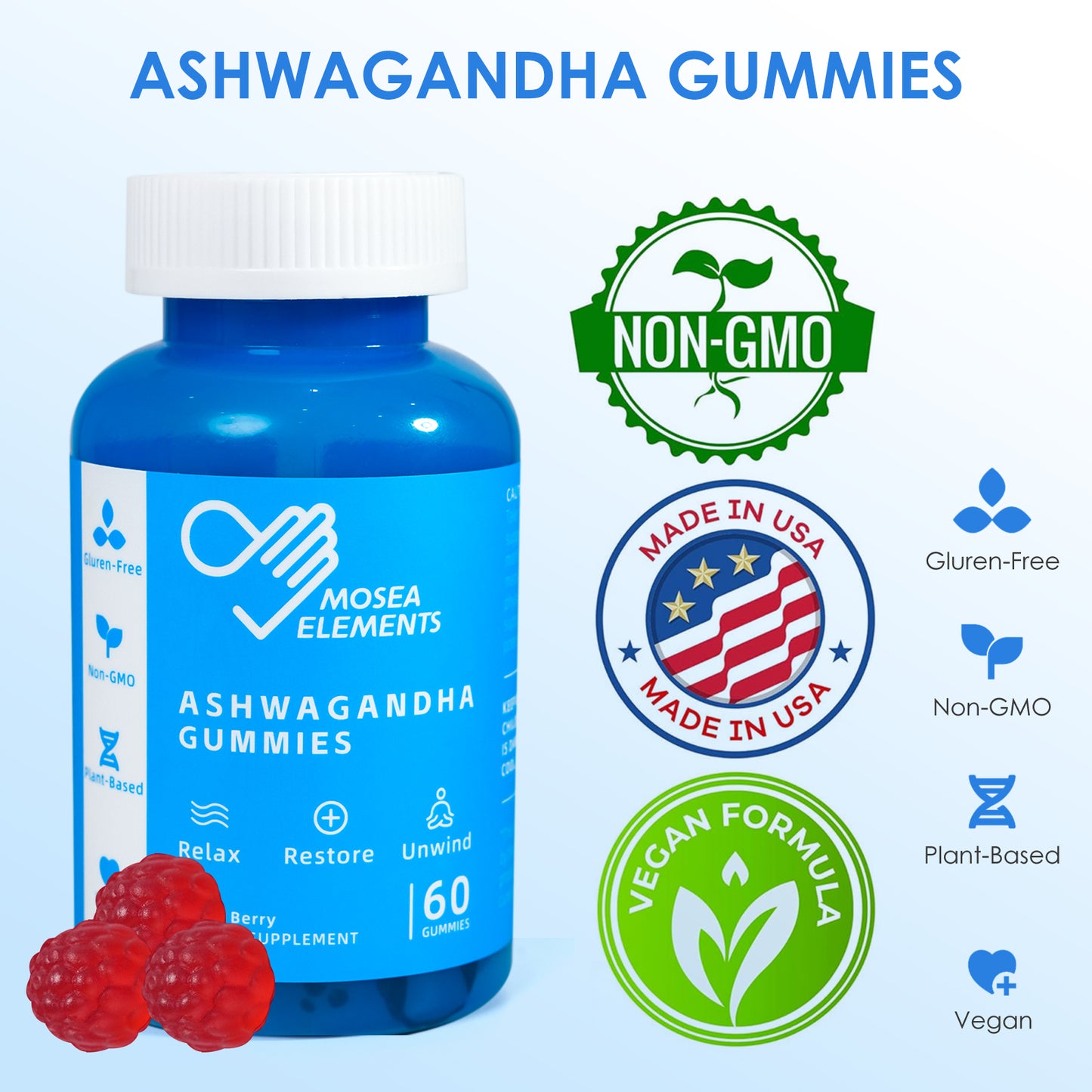 Ashwagandha Gummies – Stress relief & sleep support with Ashwagandha & Vitamin D2 (60 gummies)