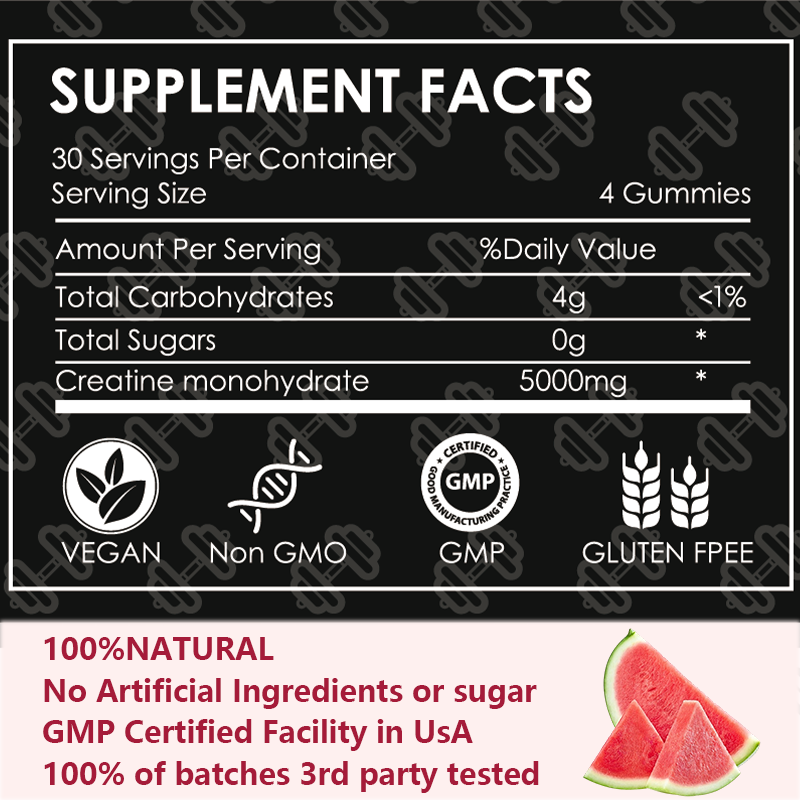 "Watermelon Creatine Gummies – Sweet Gains, No Scoop, Just Chew | 120ct 5g Vegan Micronized Creatine per Serving