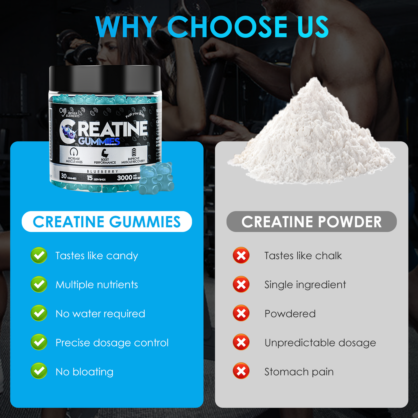 Creatine Gummies – Mixed Flavor – 5g creatine per serving, multi-flavor energy boost (30 gummies)