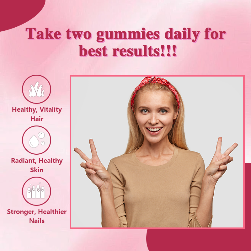 Biotin Hair, Skin & Nails Gummies – 10,000mcg Extra Strength – Hair Growth Vitamins for Women – Vegan, Non-GMO, Delicious Strawberry Flavor – 60 Gummies