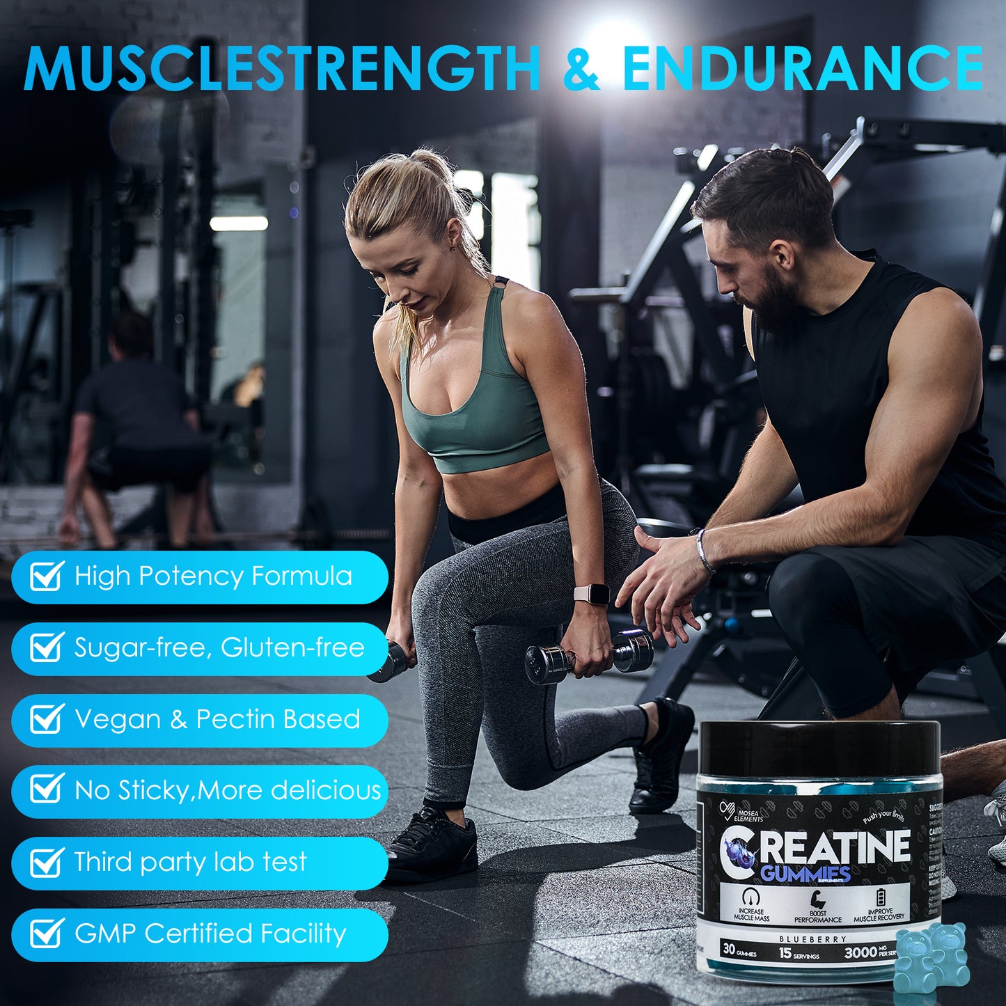 Creatine Monohydrate Gummies – 5g creatine per serving for muscle & energy support (30 gummies)