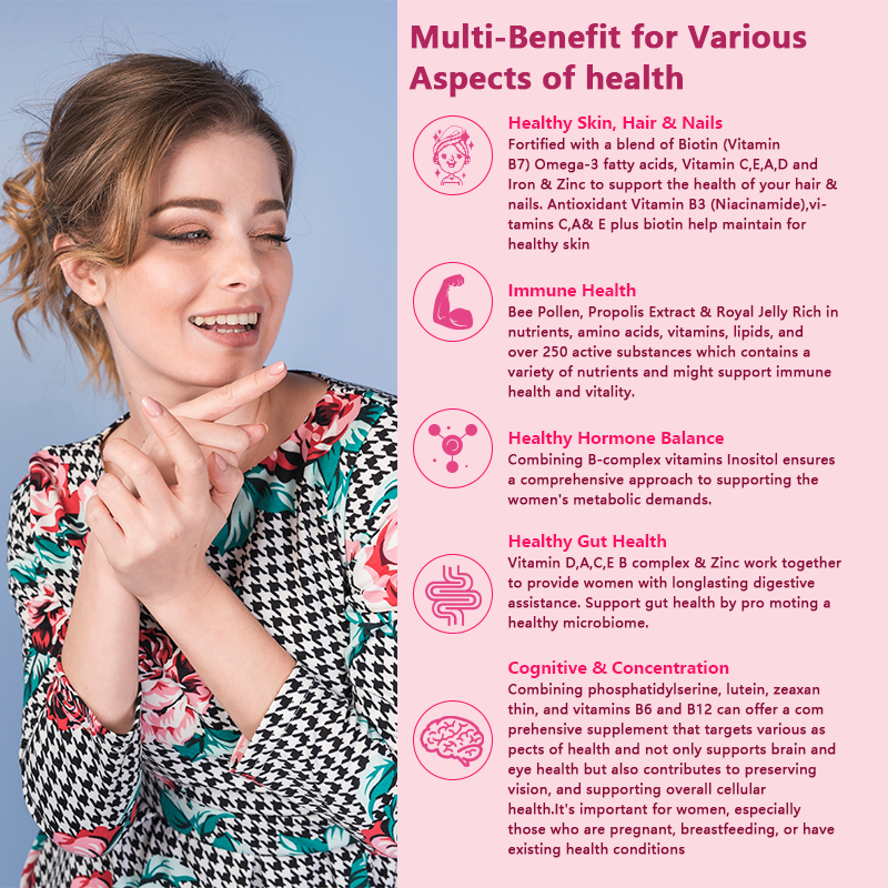 Women's Multivitamin Gummies – Daily Essential Vitamins A, C, D, E, B12, Zinc & Biotin – Energy, Immunity & Beauty Support – Vegan, Non-GMO – 60 Gummies