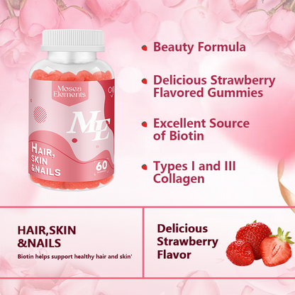 Biotin Hair, Skin & Nails Gummies – 10,000mcg Extra Strength – Hair Growth Vitamins for Women – Vegan, Non-GMO, Delicious Strawberry Flavor – 60 Gummies