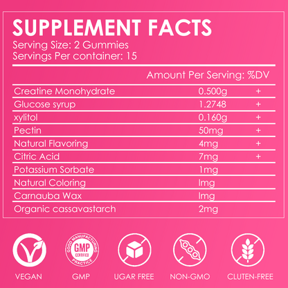 Creatine Monohydrate Gummies – 5g creatine per serving for muscle & energy support (120 gummies)Raspberry flavor