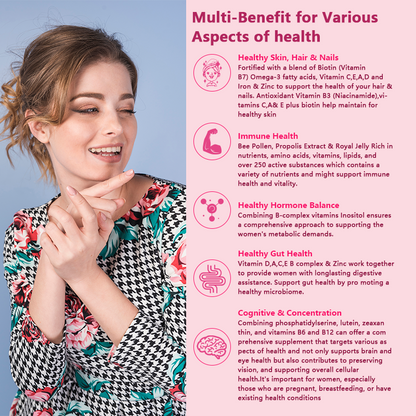 Women's Multivitamin Gummies – Daily Essential Vitamins A, C, D, E, B12, Zinc & Biotin – Energy, Immunity & Beauty Support – Vegan, Non-GMO – 60 Gummies