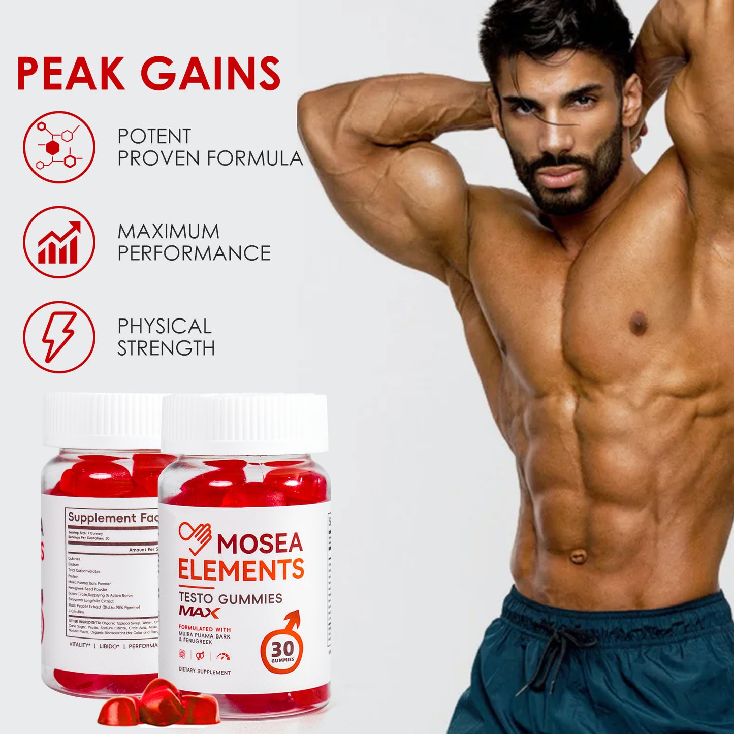 Testo Gummies MAX – Male energy booster for muscle growth & strength (30 gummies)
