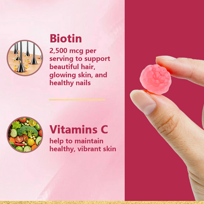 Biotin Hair, Skin & Nails Gummies – 10,000mcg Extra Strength – Hair Growth Vitamins for Women – Vegan, Non-GMO, Delicious Strawberry Flavor – 60 Gummies